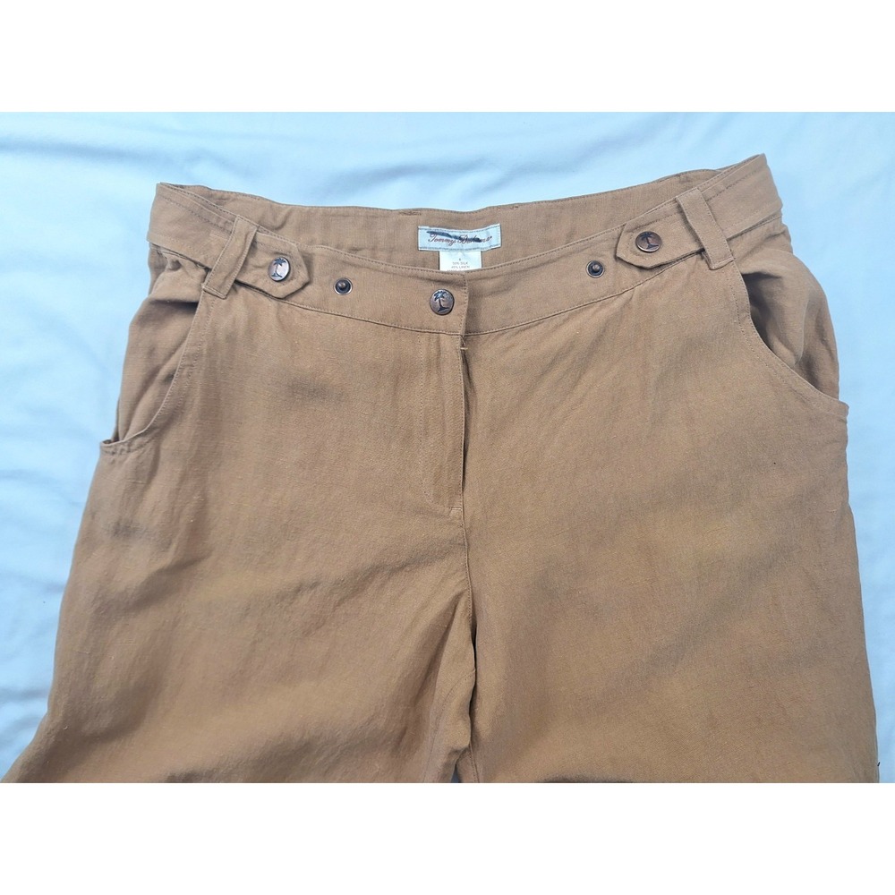 Tommy Bahama Silk Linen Cargo Pants Womens 8 Tan Brown Wide Leg Utility Trousers - Picture 3 of 9